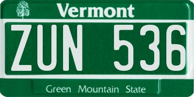 VT license plate ZUN536