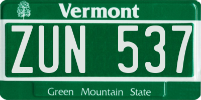 VT license plate ZUN537