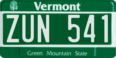 VT license plate ZUN541