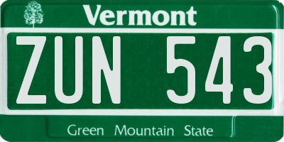 VT license plate ZUN543