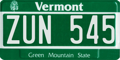 VT license plate ZUN545