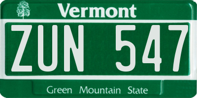 VT license plate ZUN547