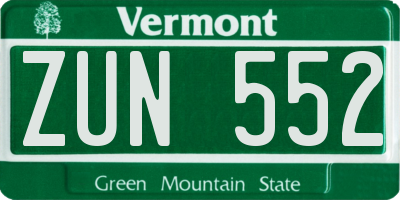 VT license plate ZUN552