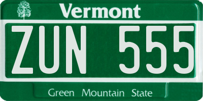 VT license plate ZUN555