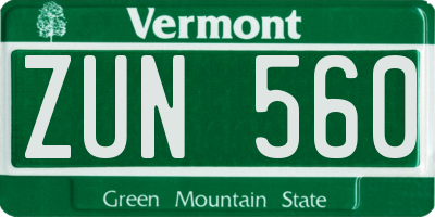 VT license plate ZUN560