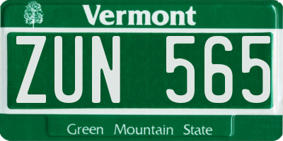 VT license plate ZUN565