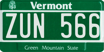 VT license plate ZUN566