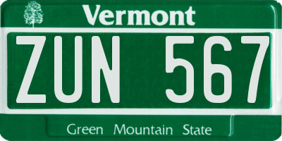 VT license plate ZUN567