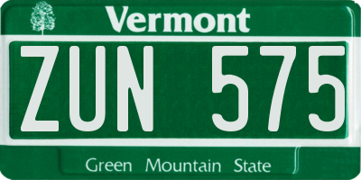 VT license plate ZUN575