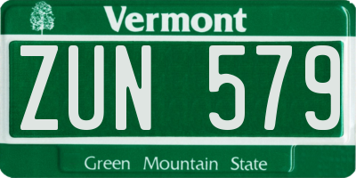 VT license plate ZUN579