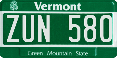 VT license plate ZUN580