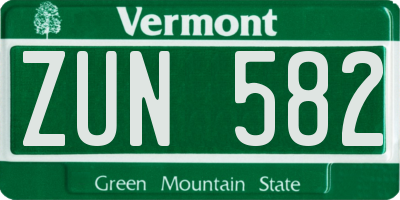 VT license plate ZUN582