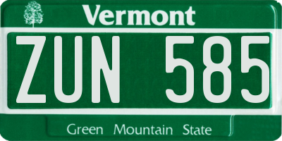 VT license plate ZUN585