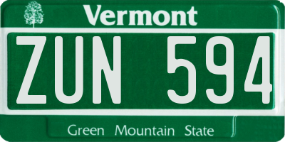 VT license plate ZUN594