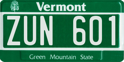 VT license plate ZUN601