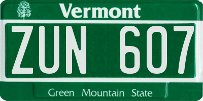 VT license plate ZUN607