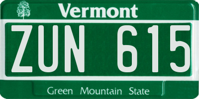 VT license plate ZUN615