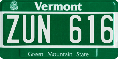VT license plate ZUN616