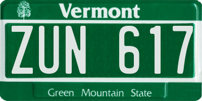 VT license plate ZUN617