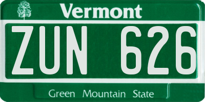 VT license plate ZUN626