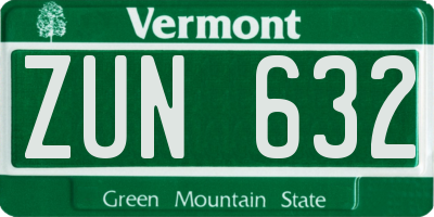 VT license plate ZUN632