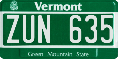 VT license plate ZUN635