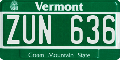 VT license plate ZUN636