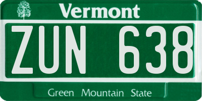 VT license plate ZUN638