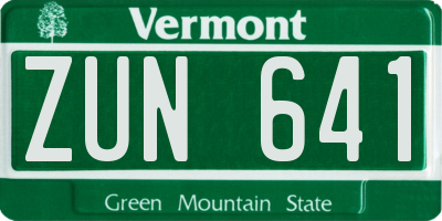 VT license plate ZUN641