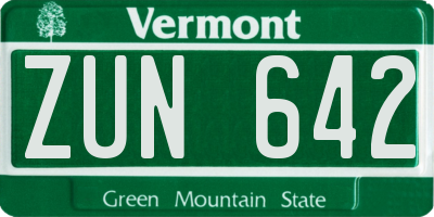 VT license plate ZUN642