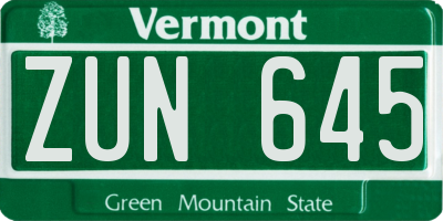 VT license plate ZUN645
