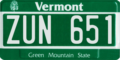VT license plate ZUN651