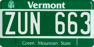 VT license plate ZUN663
