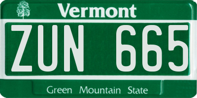 VT license plate ZUN665
