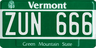 VT license plate ZUN666