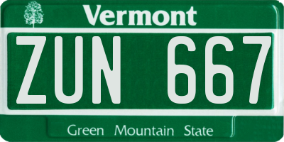 VT license plate ZUN667