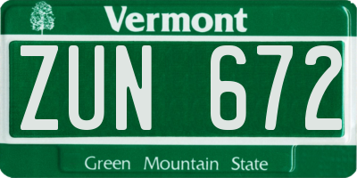 VT license plate ZUN672