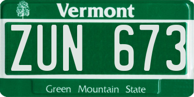 VT license plate ZUN673