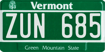 VT license plate ZUN685