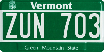 VT license plate ZUN703