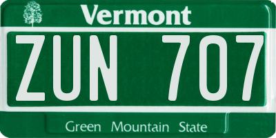 VT license plate ZUN707