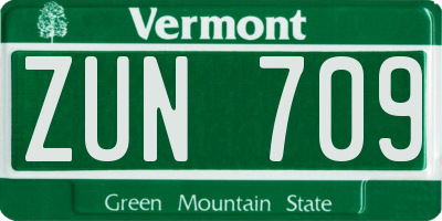 VT license plate ZUN709