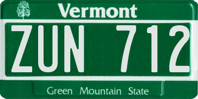 VT license plate ZUN712