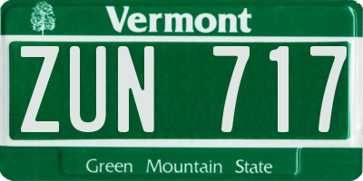 VT license plate ZUN717