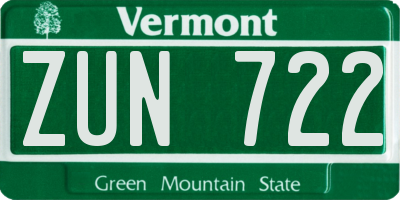 VT license plate ZUN722