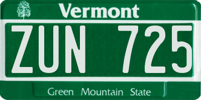 VT license plate ZUN725