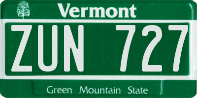 VT license plate ZUN727