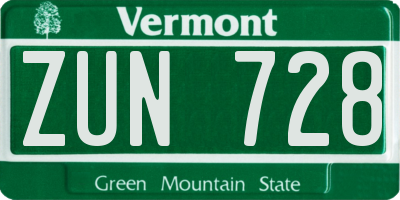 VT license plate ZUN728