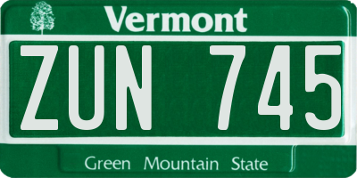 VT license plate ZUN745