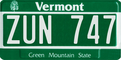 VT license plate ZUN747
